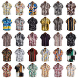 Xituodai Dopamine Dressing Men's Casual Short-sleeved Flower Shirt Hawaiian Menswear Patchwork Print Turn-down Collar Clothing Leisure