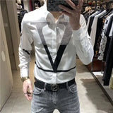 Xituodai Spring Autumn Personality Diamonds Letter Printing Shirt Hombre Long Sleeve Casual Fashion All-match Bottoming Blouse Men Top