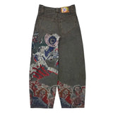 Xituodai Hip Hop Punk Embroidery Printed Baggy Jeans Y2k Jeans Men Heavy Craftsmanship Retro Style Wide Leg Pants Goth Ripped Jeans Hot