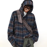 Xituodai Street Casual Spring Mens Set Hooded Plaid Long Sleeved Shirt Jacket+Multi Pocket Trendy Pants 2-piece Male Fashion Suits New