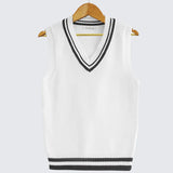 Xituodai Spring Autumn Men Uniform Vest Fashion V Neck Pullover Boys British Student Sleeveless Waistcoat Tank Tops Sweaters