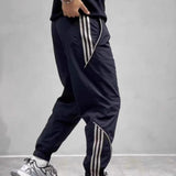 Xituodai 2024 Summer New Men's Ice Shreds Trousers Contrast Color Spliced Elastic Drawstring Loose Trendy Striped Sweatpants Pants Xituodai