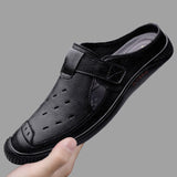 Xituodai  Summer New men half shoes Breathable Slip-On loafers High Quality Leather Mens Half Slipper Casual Brand Driving Shoes Moccasins