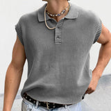 Xituodai Solid Knitting Tops Men Sleeveless Buttoned Turn-down Collar Knit Vest Shirts 2023 Spring Summer Men's Clothing Fashion