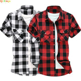 Xituodai Striped Plaid Short-sleeved Shirt Men's Single-breasted Square Collar Cotton Shirts Summer Fashion Casual Camisa Men Chemise 7XL