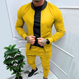 Xituodai  Streetwear Mens Two Piece Suits Fashion Solid Color Slim Tracksuits Stand Collar Long Sleeve Zipper Jackets And Trousers Men Set