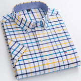 Xituodai Men's Fashion Versatile Short Sleeve Oxford Shirt Single Chest Pocket Regular-fit Comfortable Cotton Plaid Striped Casual Shirts