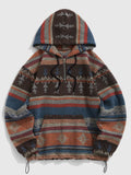 Xituodai Men's Ethnic Aztec Print Fleece Toggle Drawstring Zip Placket Kangaroo Pocket Pullover Hoodie Xituodai