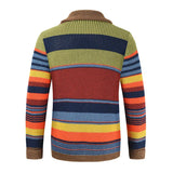 Xituodai Men  Wintern outfits Trendy Mens Knitted Cardigans 2025 Spring Casual Button-up Lapel Sweatercoats Men Vintage Rainbow Striped Sweater Jacket Coats Xituodai Men  Wintern outfits