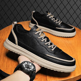 Xituodai  Thick-soled Non-slip Low-top White Shoes Autumn New Mens Casual Shoes Fashionable and Comfortable Lightweight Leather Shoes