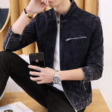 Xituodai 2024 Autumn Men Stand Collar Denim Jacket Fashion Retro Motorcycle Coats Male Long Sleeve Zipper Casual Skinny Jeans Outerwear