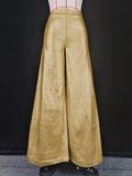 Xituodai Women Luxury Gold Color Wide Leg Pants 2025 New High Waisted Full-length Loose Zipper Party Evening Trousers Bottoms