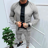 Xituodai  Streetwear Mens Two Piece Suits Fashion Solid Color Slim Tracksuits Stand Collar Long Sleeve Zipper Jackets And Trousers Men Set