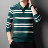 Xituodai Casual Everyday Versatile Striped Polo Shirt for Men, Warm Pullover Knit Sweater for Autumn and Winter.M-4XL