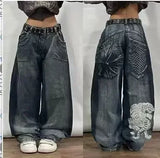 Xituodai Streetwear New Y2K Vintage Jeans Harajuku Hip Hop Oversize Graphic Printing Baggy Jeans Denim Pants Men Women Goth Wide Trousers