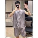 Xituodai Pajamas Sets Summer Thin Men's Ice Silk Comfortable Pajama Loungewear Loose Casual Home Clothing Short Sleeve Shorts 2 Piece Set