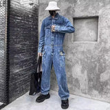 Xituodai Fashion Mens One Piece Jumpsuit Long Sleeve Multi Pockets Cargo Pants Hip Hop Men Spring Autumn Overalls Vintage Denim Jumpsuit Xituodai