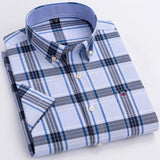 Xituodai Men's Fashion Versatile Short Sleeve Oxford Shirt Single Chest Pocket Regular-fit Comfortable Cotton Plaid Striped Casual Shirts