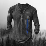 Xituodai Men's T-Shirt Outdoor Warrior Print T-Shirt Henley Shirt Vintage Style Long Sleeve Shirt, Men's Clothing L-5XL