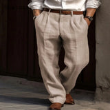 Xituodai 2024 Men Casual Straight Linen Pants Solid Khaki White Stand Pocket Trousers Plus Size Mens Elegant Fashion Sweatpants