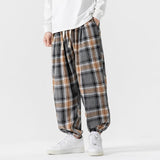 Xituodai Sagging Pants Retro Plaid Pants Men Fashion Fleece Pants Male Elastic Waist Thicken Casual Harajuku Style Sweatpants Mens Baggy Loose Trousers