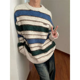 Xituodai Autumn men and women sweaters striped Korean style retro loose sweaters, long-sleeved pullover sweaters trendy brands y2k top Xituodai