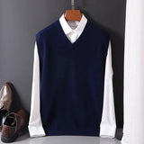 Xituodai 100% Soft Cashmere Sleeveless Cashmere Vest Men Work Sweater Solid Color Knitted Male Waistcoat High Quality New Spring Autumn