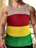 Xituodai New Men Loungewear Fashion Vest, Summer Holiday Sleeveless O-Neck Simple Pullover Shirts, Striped Knitted Tank Tops