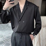 Xituodai Double-breasted Solid Shirts Square Collar Temperament Button Loose Fashionable Streetwear Men's Clothing Man Spring Summer Thin