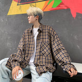 Xituodai Harajuku Long Sleeve Plaid Shirts Men Autumn Loose High Street All-match Shirt Gentleman Camisa Check Tops Stylish 5XL-M