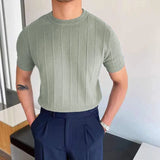 Xituodai 2024 Summer Men Knit Ice silk T shirts High Quality Solid Color Stripe Short sleeve O-neck Tee Tops Mens Thin Slim Fit T-Shirts
