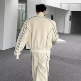 Xituodai Men  Wintern outfits Japanese Atmosphere Outfit Casual Sports Suit for Men Korean Style Spliced Reflective Jacket Loose Stripes Wide-leg Sweatpants Xituodai Men  Wintern outfits