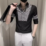 Xituodai Summer New Men's Contrast Color Polo-Neck Single-breasted Printed Classic Business Slim Half Sleeve Casual Comfortable Shirt Top Xituodai