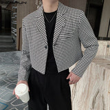 Xituodai Tops 2024 Korean Style Handsome New Mens Plaid Design Suit Casual Party Shows Male Well Fitting Short-style Blazer S-5XL