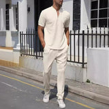 Xituodai  Spring Summer Casual Short Sleeve Tops Two piece Sets Men Fashion Solid Color T Shirt And Pants Mens Suits Leisure Outfits Male