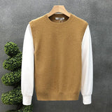 Xituodai Autumn Winter Men's New Spliced Pullover O-Neck Fashion Solid Loose Minimalist Casual Short Sleeved Knitted Vest Top Suit