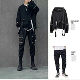 Xituodai Men's Sets Black Hoodies+Pants Punk Graphic Zipper Hooded Sweatshirts Cargo Pant Men Oversized Loose Streetwear Suits