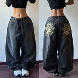 Xituodai Streetwear New Fashion Embroidered Baggy Jeans Women Y2K Harajuku Vintage Hip Hop Popular High Waist Casual Joker Wide Leg Pants