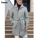 Xituodai Ladiguard 2024 Wool Blend Jacket Men Fashion Plaid Pockets Long Trench Coats Lepal Collar Basic Tops Plus Size Mens Outerwear Xituodai