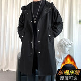 Xituodai 2024 Men's Windbreaker Jacket Long Trench Oversize Loose Streetwear Hooded Vintage Black Coats High Street Casual Male Outerwear