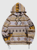 Xituodai Men's Ethnic Aztec Print Fleece Toggle Drawstring Zip Placket Kangaroo Pocket Pullover Hoodie