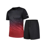 Xituodai 2 Piece Sets Men  Summer Gradient Short Sleeve Tees Casual Sports Quick Dry T-shirt Running Fitness Basketball Shorts Outfit