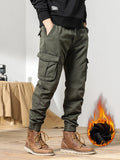 Xituodai New Multi-Pockets Winter Cargo Pants Men Fleece Liner Thick Warm Slim Fit Joggers Streetwear Casual Cotton Thermal Trousers