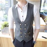 Xituodai Men's Double Breasted Vest Spring 2024 New Slim Sleeveless Formal Suit Vest Gray Black Fashion Men's Business Casual Suit Vest