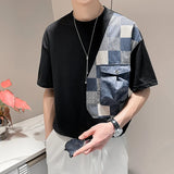 Xituodai Trendy Patchwork Denim Short Sleeved Men Cotton T Shirt High Quality Cargo Pocket Casual Male T-shirts Summer Fashion Tee Tops