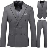 Xituodai Men Casual Boutique Business Double Breasted Suit Coat 3 Piece Set / Solid Color Slim Fit Blazers Jacket Pants Vest Trousers