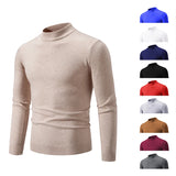 Xituodai Autumn New Sweater Men's Half High Neck Basic Solid Color Casual Versatile Round Neck Knit with Slim Fit Elastic Sweater Inside