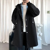 Xituodai 2024 Men's Windbreaker Jacket Long Trench Oversize Loose Streetwear Hooded Vintage Black Coats High Street Casual Male Outerwear