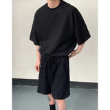 Xituodai Summer Set Men Fashion Black Green Sports Set Men Streetwear Korean Loose Short Sleeved T-shirts Shorts Set Mens Short Sets