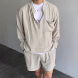 Xituodai Korean Fashion Summer Clothes Men 2 Piece Set Solid Hip Hop V-neck Tops Shorts Streetwear Short Pants Outfits Casual Outer Sets